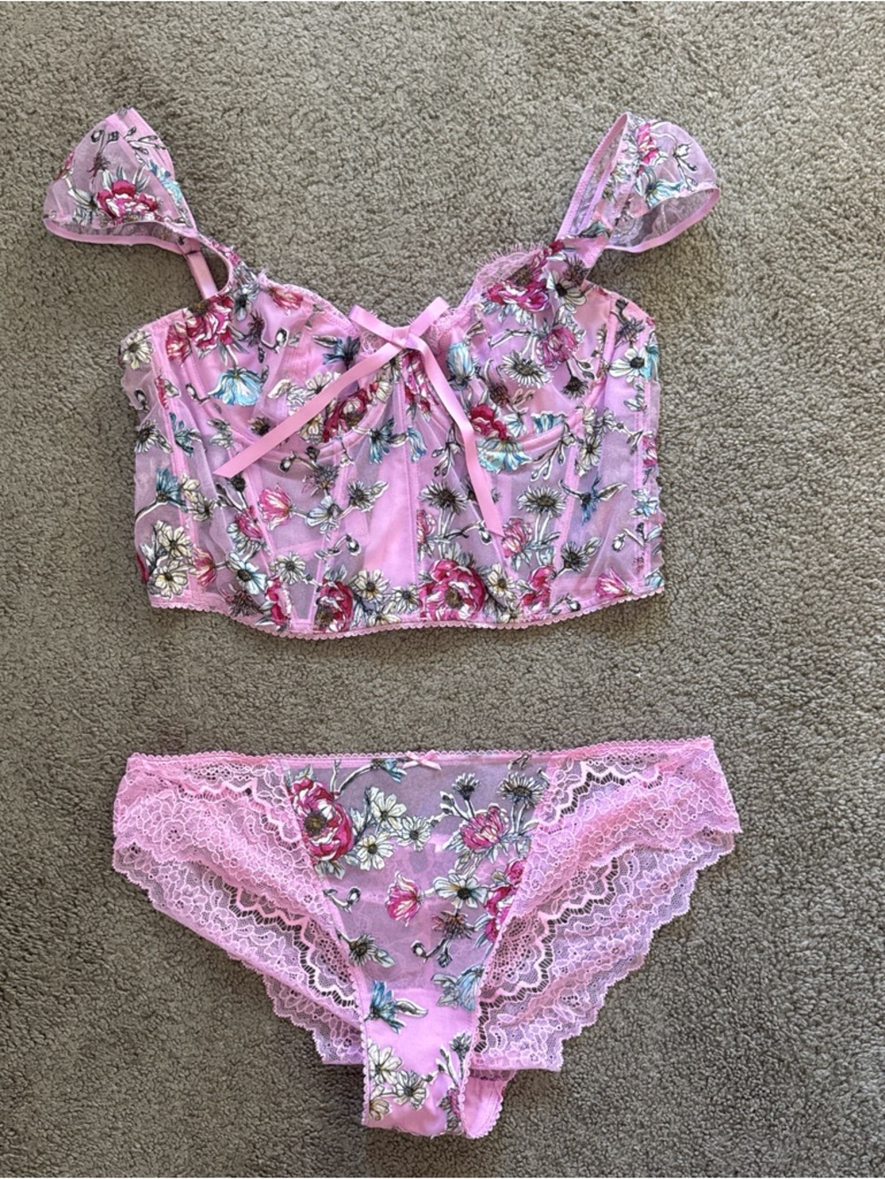 Victoria Secret Pink Floral Lace Corset Set